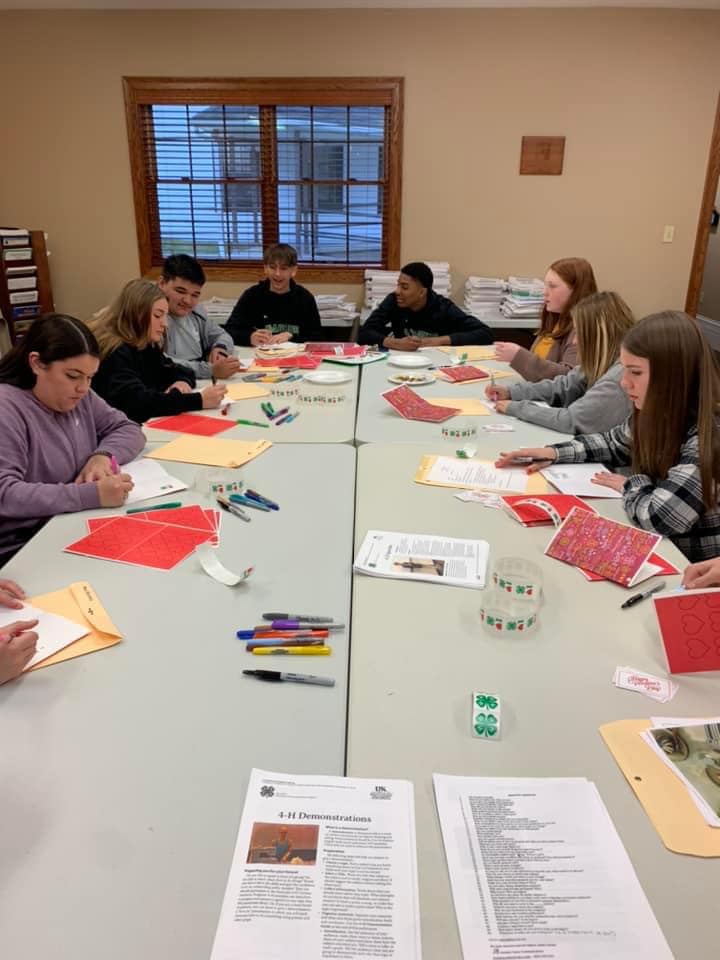 teen Club Members creating Valentine Cards for the nursing home. 