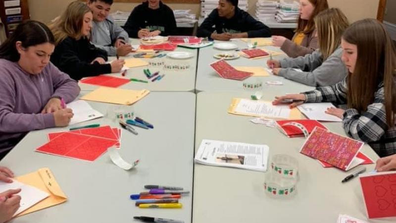 teen Club Members creating Valentine Cards for the nursing home. 